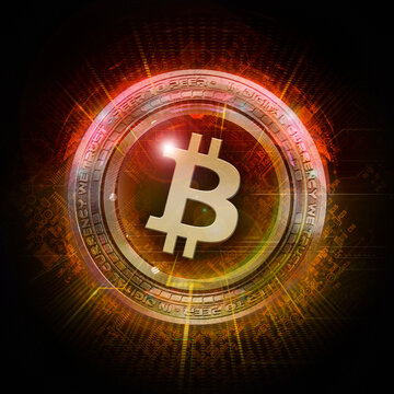 cryptocurrency coin on colorful background; color art