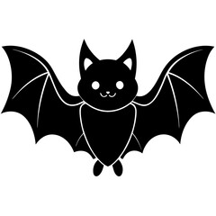 Cute Black Vector Bat Line Art Black Vector Silhouette Cartoon  Illustration