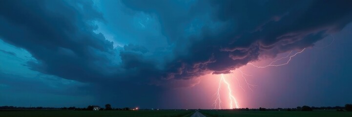 Fototapeta premium Stormy Weather with an approaching black cloud, thunder, clear blue sky, stormy skies