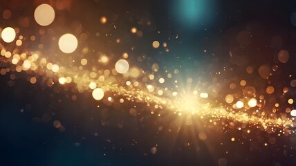 Fototapeta premium radiant golden light burst with sparkling particles and colorful bokeh effects on a dark background