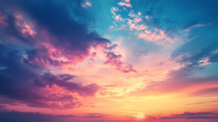 A dramatic sunset sky with colorful clouds.