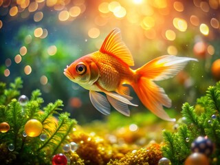 Miniature Goldfish in Underwater Paradise: Tilt-Shift Photography