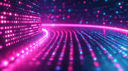 Digital data storage concept with glowing server and binary code minimalistic design bright tone modern technology with blurred background and empty caption space