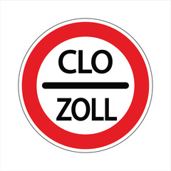 Round red and white sign marking the end of a customs zone, indicating the conclusion of a controlled area
