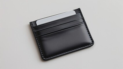 Sleek Black Leather Cardholder Isolated on White Background with Minimalist Design and Fine Textured Finish