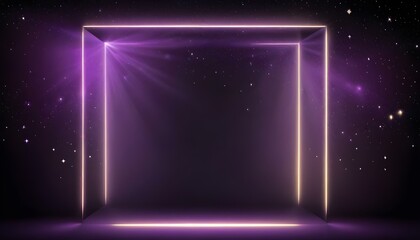 Obraz premium Rayos de luz morados y amarillos brillantes que brillan desde la parte superior del marco contra un fondo oscuro y estrellado