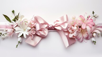 An attractive ribbon bow flower border that catches the eye. The delicate ribbon, charming bow, and beautiful flowers combine to form a lovely border. It's a decorative element full of elegance and ch