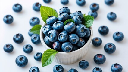 Fresh Blueberries Floating and Isolated on White Background for Healthy Food and Beverage Concepts