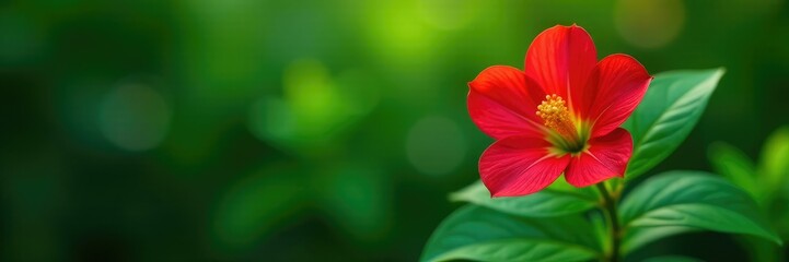 Fototapeta premium Single alstroemeria flower with lush green foliage, botanical, alstroemeria, leaves