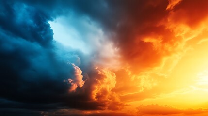 Obraz premium Stunning contrast of vibrant clouds at sunset.