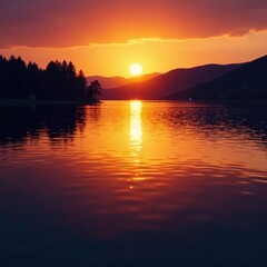 Sunset light casting a glow on the lake's surface, glow, warm