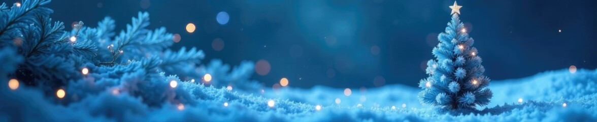 A delicate blue Christmas tree blooms amidst a sparse, monochromatic environment, refined, serene, isolated