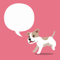 Vector cartoon character cute pit bull terrier dog with speech bubble for design.