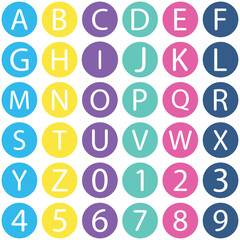 Alphabet and numbaers color circle, icon design
