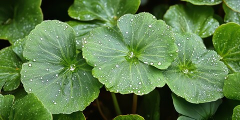 Fresh Green Leaves with Water Drops in Natural Setting