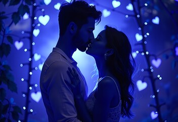 Sensual Secret garden with A loving gaze during Love-themed lighting