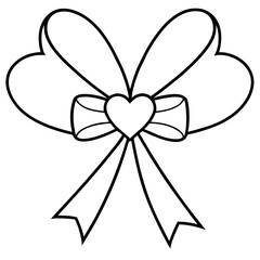 Elegant Heart Bow Line Drawing