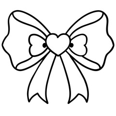 Elegant Heart Bow Line Drawing