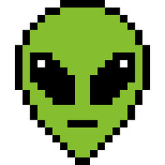 Fototapeta premium Pixelated alien icon. Area 51 sign. Alien face symbol 