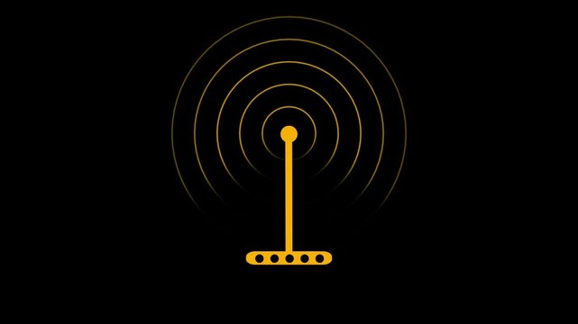 Radio waves tower connective network and signal waves on black background.4k stock moton graphics video.