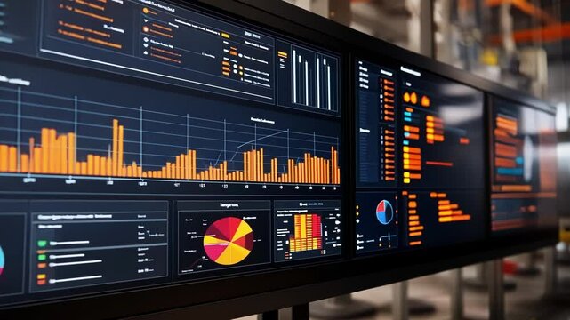 A digital dashboard displaying data analytics and performance metrics featuring graphs that track production speed and timelines highlighting the factorys commitment to reducing timetomarket.