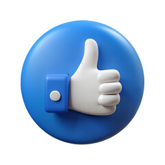 3D thumb up icon illustration png, like icon png icon 3D illustration, white thumbs up on blue circle 3D plastic png