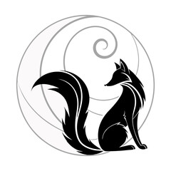 Black and white silhouette stylized fox vector illustration