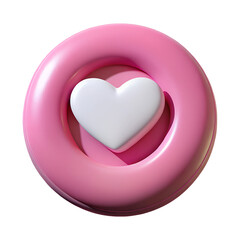 3D heart icon illustration png, love react png icon 3D illustration, white heart shape on pink circle 3D plastic png