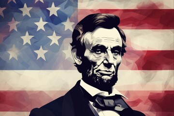 Abraham Lincoln: A Historical Portrait on his Birthday, Against the American Flag Backdrop - Commemorating a Century of US History