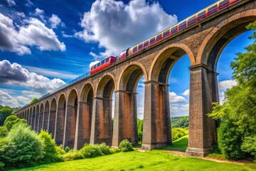 Obraz premium Minimalist Summer Train Crossing Digswell Viaduct, Welwyn Garden City, UK