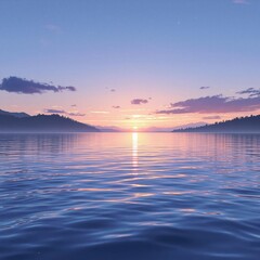 Naklejka premium Softly glowing watercolor sunsets over a serene lake, calm, warm colors, peaceful, outdoor scene, watercolor background