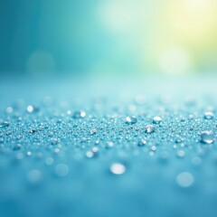 Sparkling morning dew on a light blue surface, morning, peaceful