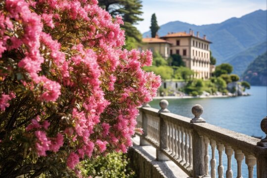 Beautiful Lake Como: Olender Flowers and Villa Monastero Surrounded by the Alpine Scenery of Varenna