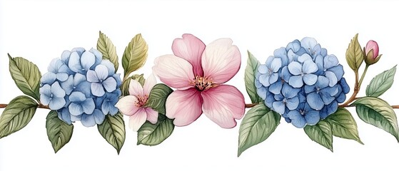 Close-up beauty floral arrangement display in natural watercolor art