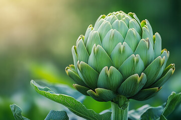 Obraz premium A Single Artichoke Bud Growing in a Garden