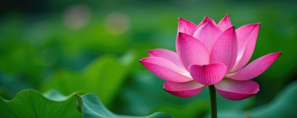 Fototapeta premium A pink lotus bloom with dew drops glistening on its petals, lotus flowers, nature's wonders