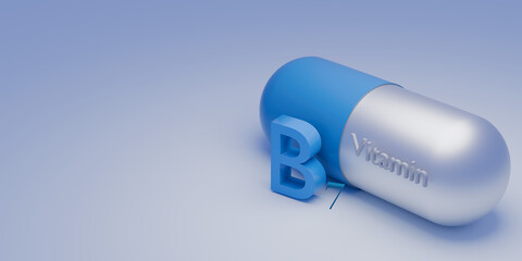 Vitamin B7 pills. Medicine capsule, color substance. Vitamin for care and beauty concept. 3d render.