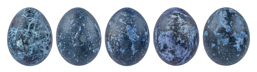 Painted blue egg isolated on white. Happy Easter card