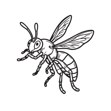 black and white wasp flying clip art preview