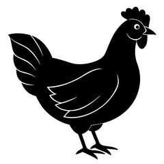 Cute Black Vector Chicken Line Art Black Vector Silhouette Cartoon Illustration