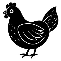 Cute Black Vector Chicken Line Art Black Vector Silhouette Cartoon Illustration