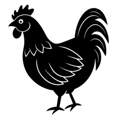 Cute Black Vector Chicken Line Art Black Vector Silhouette Cartoon Illustration