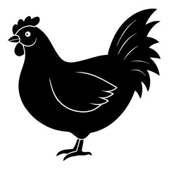 Cute Black Vector Chicken Line Art Black Vector Silhouette Cartoon Illustration