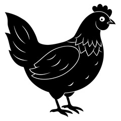 Cute Black Vector Chicken Line Art Black Vector Silhouette Cartoon Illustration