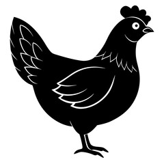 Cute Black Vector Chicken Line Art Black Vector Silhouette Cartoon Illustration