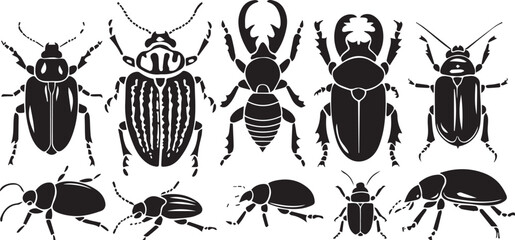 A set of insects silhouettes for flat design. Hand drawn vector illustration