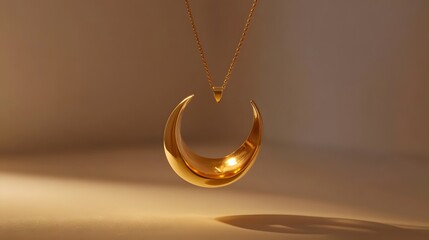 Elegant Gold Crescent Pendant Necklace on Soft Background