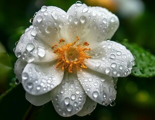 exquisite white flower adorned with glistening water droplets a closeup view of nature s beauty