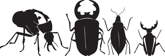 A set of insects silhouettes for flat design. Hand drawn vector illustration