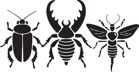 A set of insects silhouettes for flat design. Hand drawn vector illustration